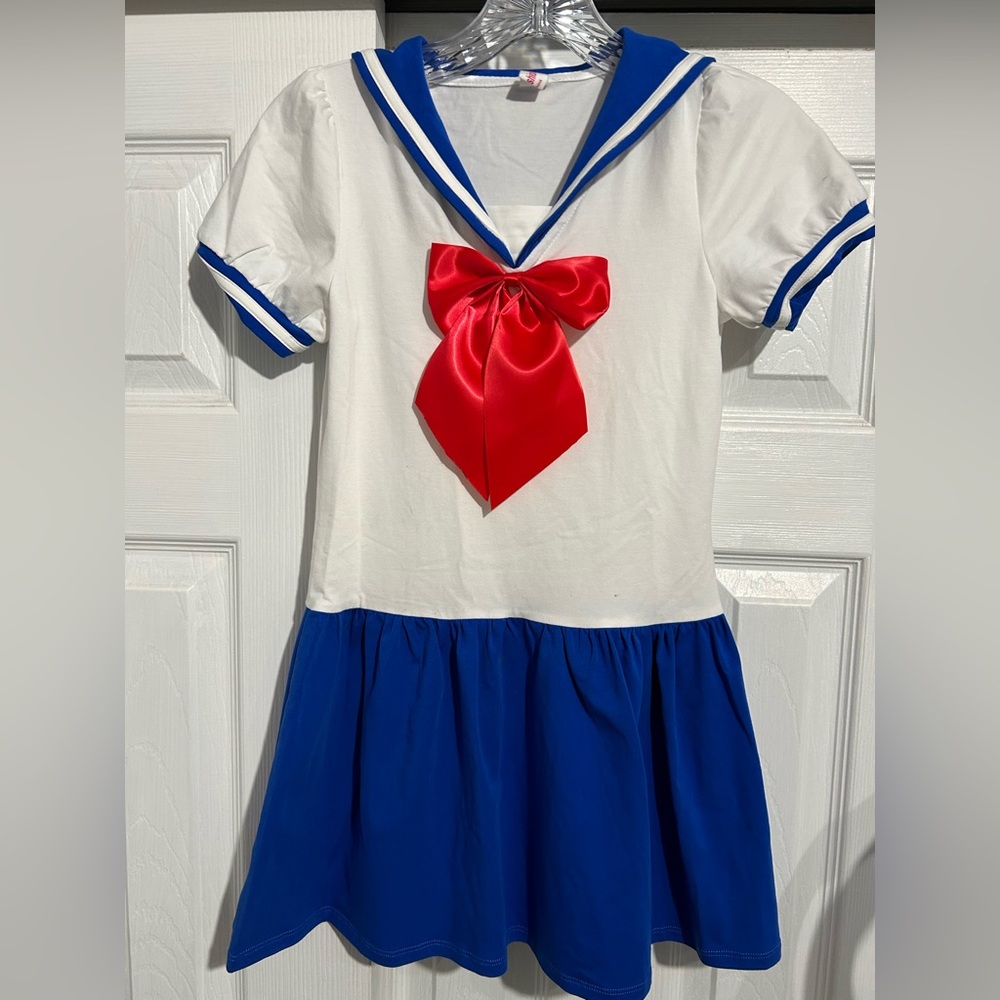 Sailor Style Dress with Red Bow sz  8